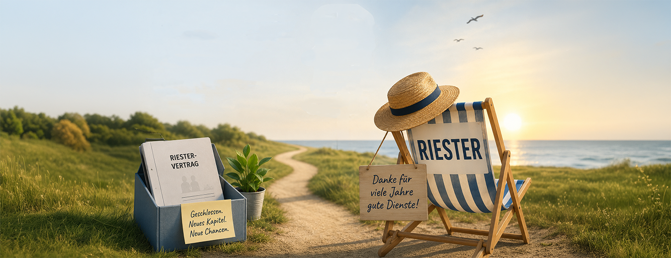 Riester steht auf einem Liegestuhl am Strand mit einem